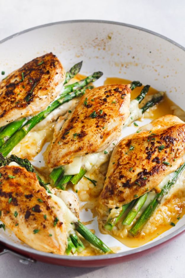 Chicken Breast Recipes - Asparagus Stuffed Chicken Breast - Healthy, Easy Chicken Recipes for Dinner, Lunch, Parties and Quick Weeknight Meals - Boneless Chicken Breast Casserole Recipes, Oven Baked Ideas, Crockpot Chicken Breasts, Marinades for Grilled Foods, Salads, Shredded Chicken Tacos, Creamy Pasta, Keto and Low Carb, Mexican, Asian and Italian Food http://diyjoy.com/chicken-breast-recipes