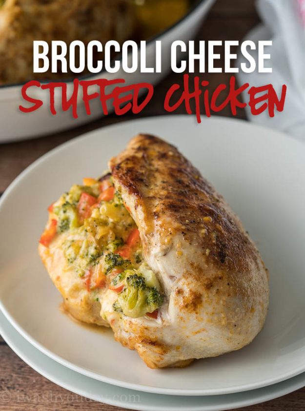 Chicken Breast Recipes - Broccoli Cheese Stuffed Chicken Breast - Healthy, Easy Chicken Recipes for Dinner, Lunch, Parties and Quick Weeknight Meals - Boneless Chicken Breast Casserole Recipes, Oven Baked Ideas, Crockpot Chicken Breasts, Marinades for Grilled Foods, Salads, Shredded Chicken Tacos, Creamy Pasta, Keto and Low Carb, Mexican, Asian and Italian Food http://diyjoy.com/chicken-breast-recipes