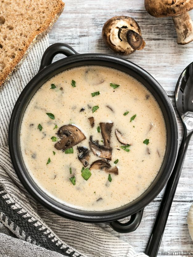 Soup Recipes - Creamy Garlic Mushroom Soup - Healthy Soups and Recipe Ideas - Easy Slow Cooker Dishes, Soup Recipe for Chicken, Sausage, With Ground Beef, Potato, Vegetarian, Mexican and Asian Varieties - Creamy Soups for Winter and Fall - Low Carb and Keto Meals - Quick Bean Soup and Copycat Recipes http://diyjoy.com/soup-recipes
