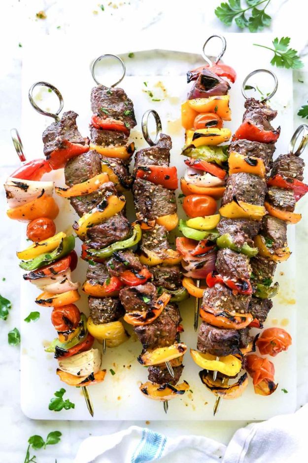 Potluck Recipe Ideas -Montreal Steak And Peppers Kebabs - Easy Recipes to Take To Potlucks - Dinner Casseroles, Salads, One Pot Meals, Pasta Dishes, Quick Crockpot Recipes