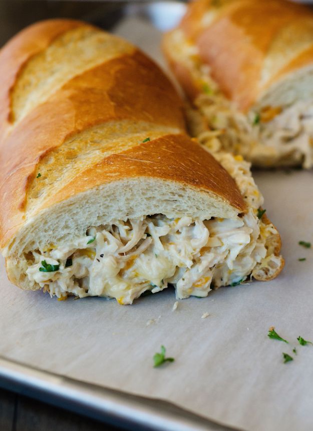 Easy Recipes For Rotisserie Chicken - Chicken Stuffed French Bread - Healthy Recipe Ideas for Leftovers - Comfort Foods With Chicken - Low Carb and Gluten Free, Crock Pot Meals, Appetizers, Salads, Sour Cream Enchiladas, Pasta, One Pot Meals and Casseroles for Quick Dinners http://diyjoy.com/recipes-rotisserie-chicken