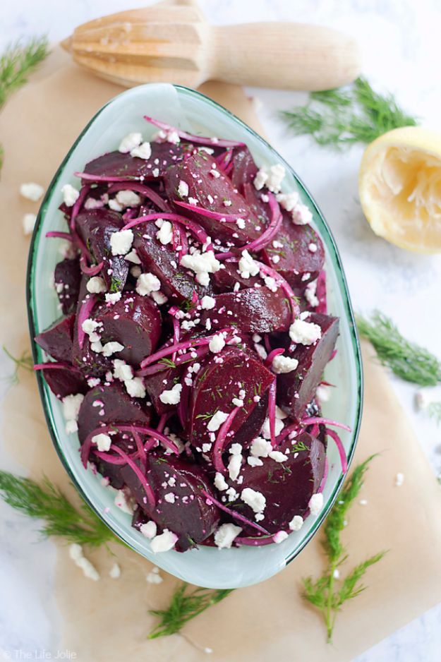 Best Thanksgiving Side Dishes - Roasted Beet Salad with Feta and Dill - Easy Make Ahead and Crockpot Versions of the Best Thanksgiving Recipes - Southern Vegetable Casseroles, Traditional Sides Like Corn, Stuffing, Potatoes, Spinach, Sweet Potatoes, Glazed Carrots - Healthy and Lowfat Side Dish Recipes - Thanksgiving Ideas for A Crowd http://diyjoy.com/best-thanksgiving-side-dishes