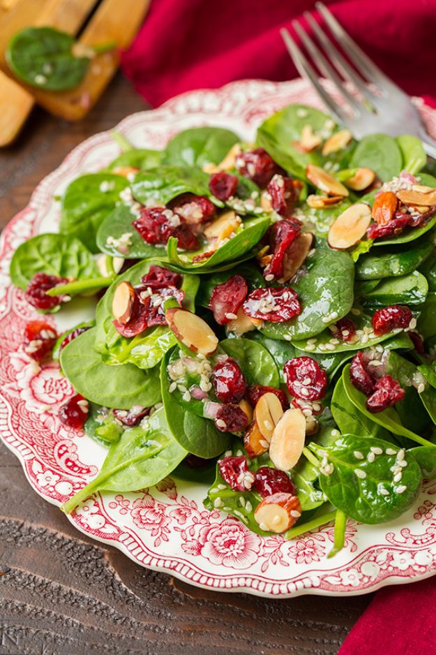 Best Spinach Recipes - Cranberry Almond Spinach Salad - Easy, Healthy Lowfat Recipe Ideas for Dinner, Salads, Lunches, Sides, Smoothies and Even Dessert - Qucik and Creative Ideas for Vegetables - Cheesy, Creamed, Country Style Favorites for Family and For Kids http://diyjoy.com/best-spinach-recipes
