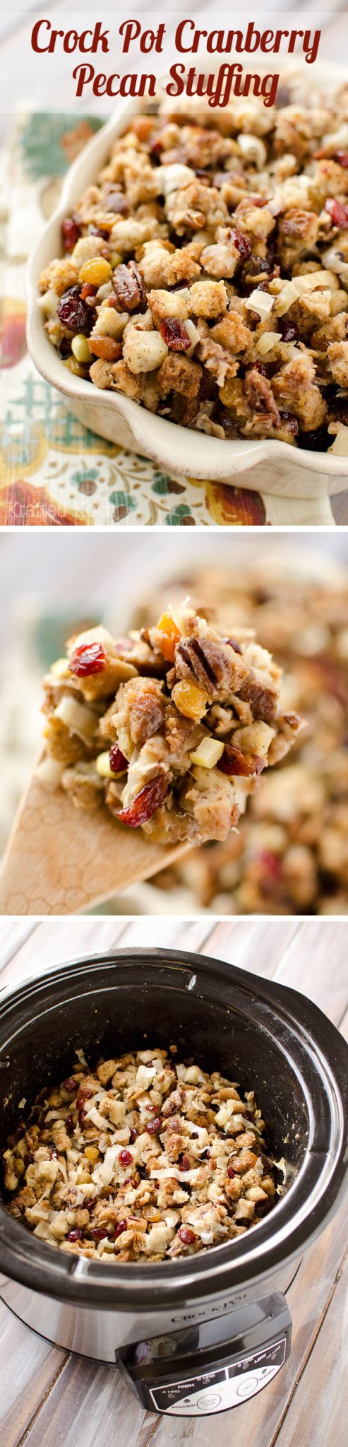 Crock Pot Cranberry Pecan Stuffing - Krafted Koch - A light and easy stuffing recipe made in your slow cooker perfect for a Thanksgiving side dish!
