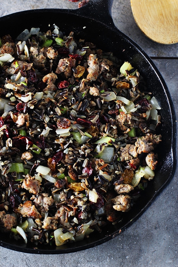 Italian Sausage, Cranberry and Wild Rice Stuffing | Cooking for Keeps #thanksgiving #sides #stuffing