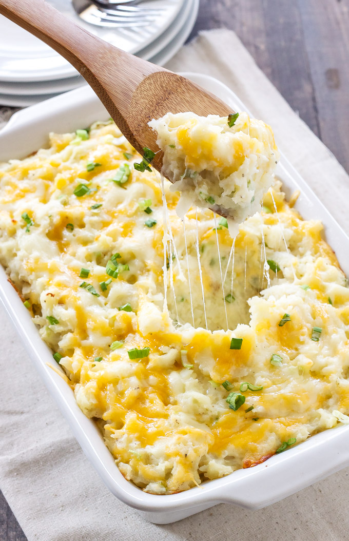 Skinny Cheesy Potato Casserole | My favorite cheesy potato recipe! You