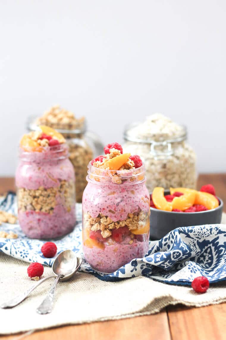 My favourite Peach Melba Crumble Overnight Oats recipe is one of my favourite wholesome, easy, on the go breakfast option for the morning!