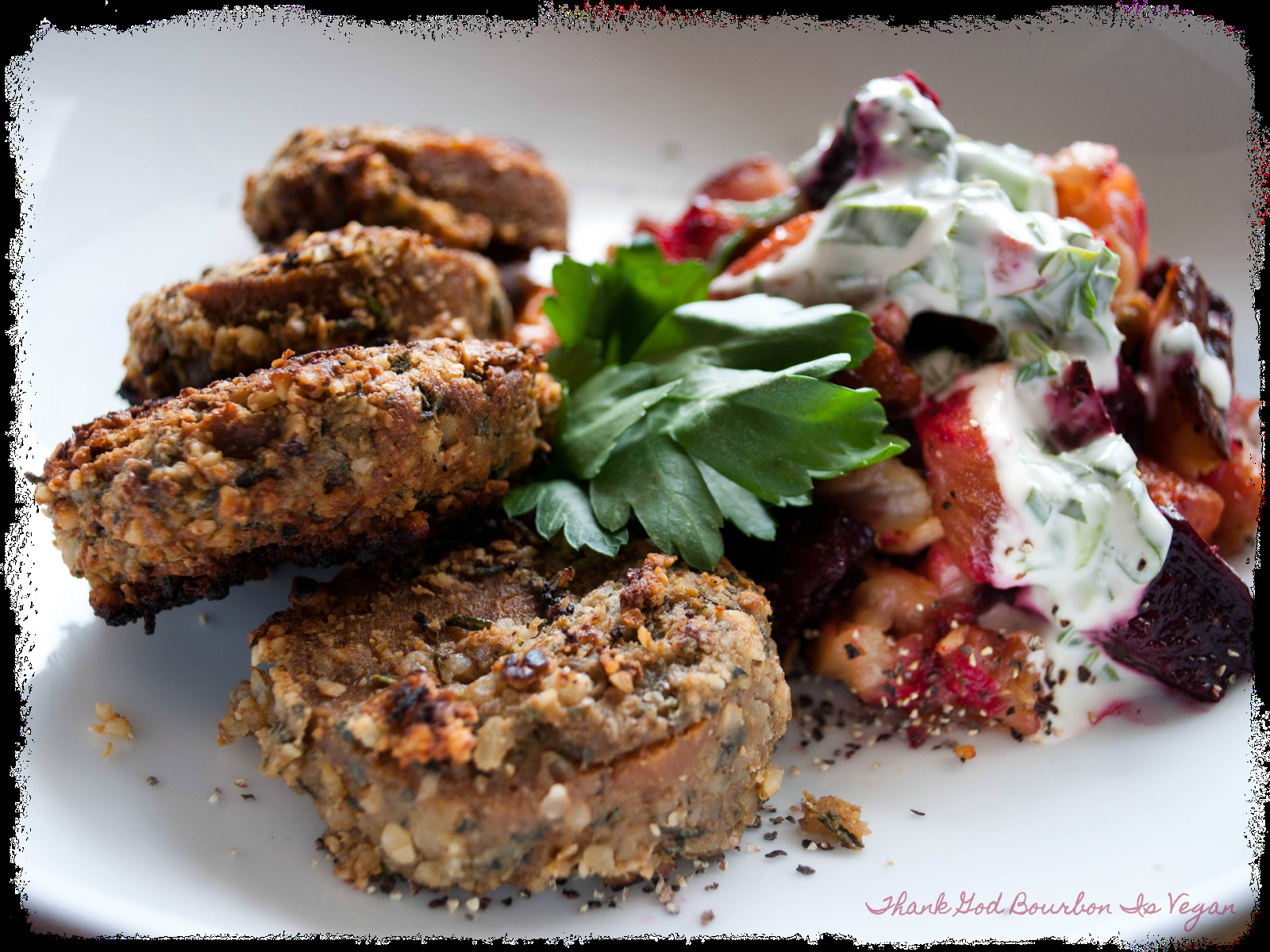 Alternative Easter Dinner
 Thank God Bourbon is Vegan Walnut Herb Crusted Seitan