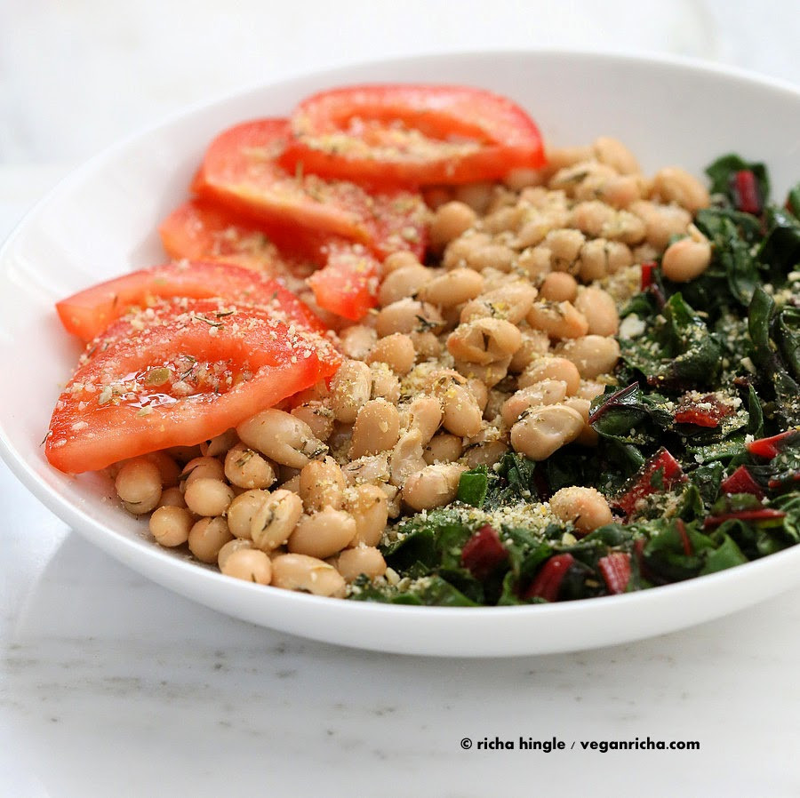 Bean Recipes Vegan
 Herbed White Bean Rainbow Chard Thyme Pepita Parmesan Bowl