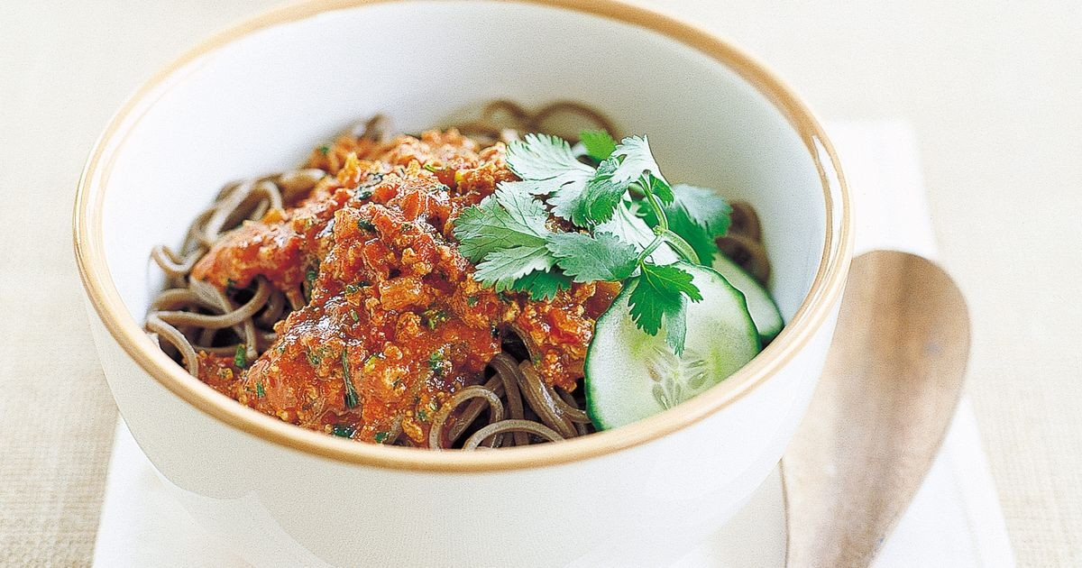 Buckwheat Noodles Gluten Free
 Buckwheat noodles with spicy bolognaise gluten free