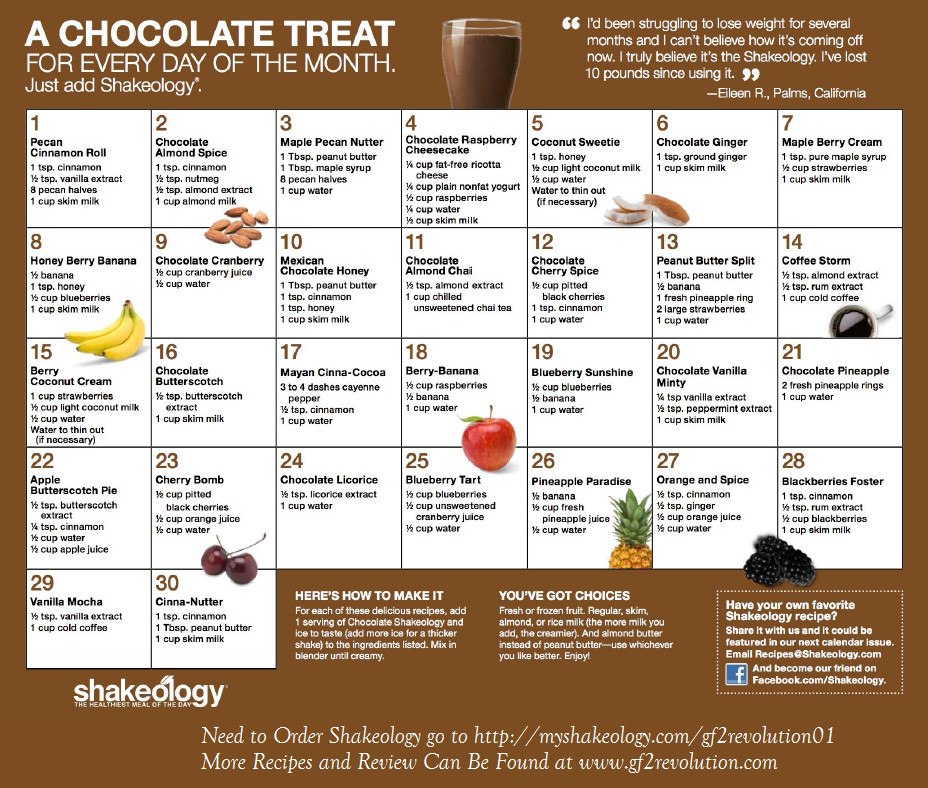 Chocolate Vegan Shakeology Recipes
 Chocolate Shakeology Recipe Calendars