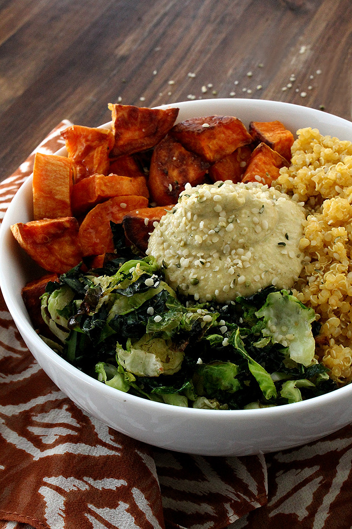 Clean Eating Vegetarian
 Sweet Potato Vegan Bowl with Chickpea less Hummus The