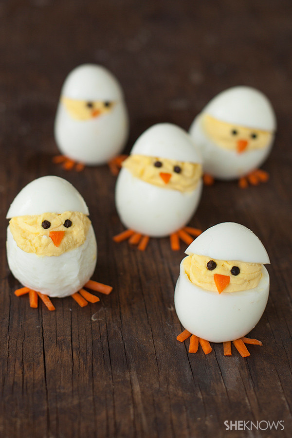 Cute Deviled Eggs For Easter
 Turn deviled eggs into adorable hatching chicks