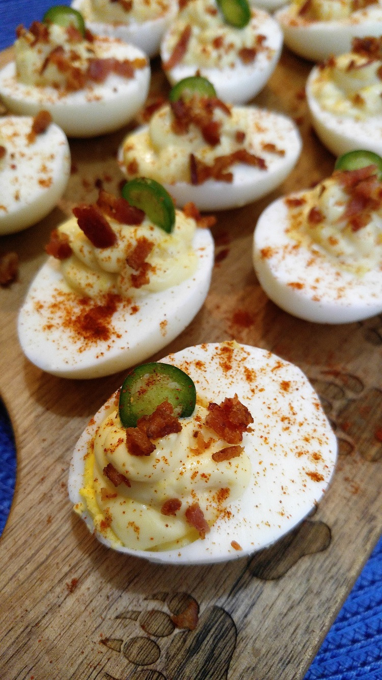 Dairy Free Deviled Eggs
 Gluten Free Deviled Eggs with Bacon & Jalapeno