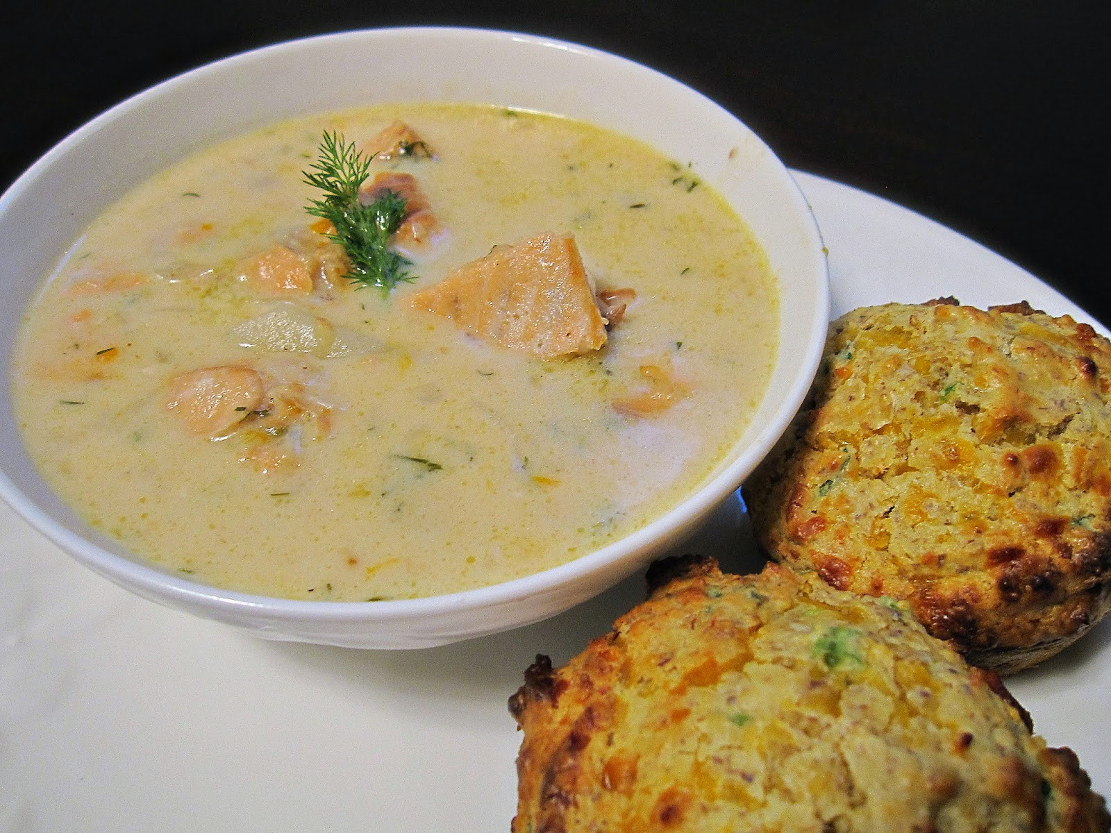 Dairy Free Salmon Chowder
 The Yuca Diaries Salmon Chowder with Gluten Free Biscuits