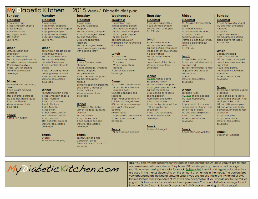 Diabetic Dinner Menu
 Menus