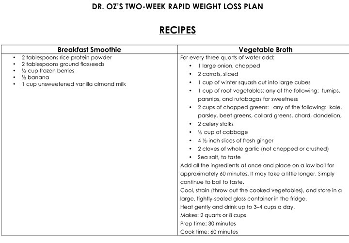 Dr Oz 2 Week Rapid Weight Loss Plan Recipes
 Strength training for weight loss program t for