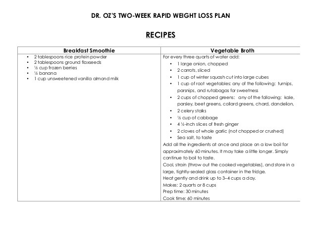 Dr Oz 2 Week Rapid Weight Loss Plan Recipes
 The Dr Oz two week t