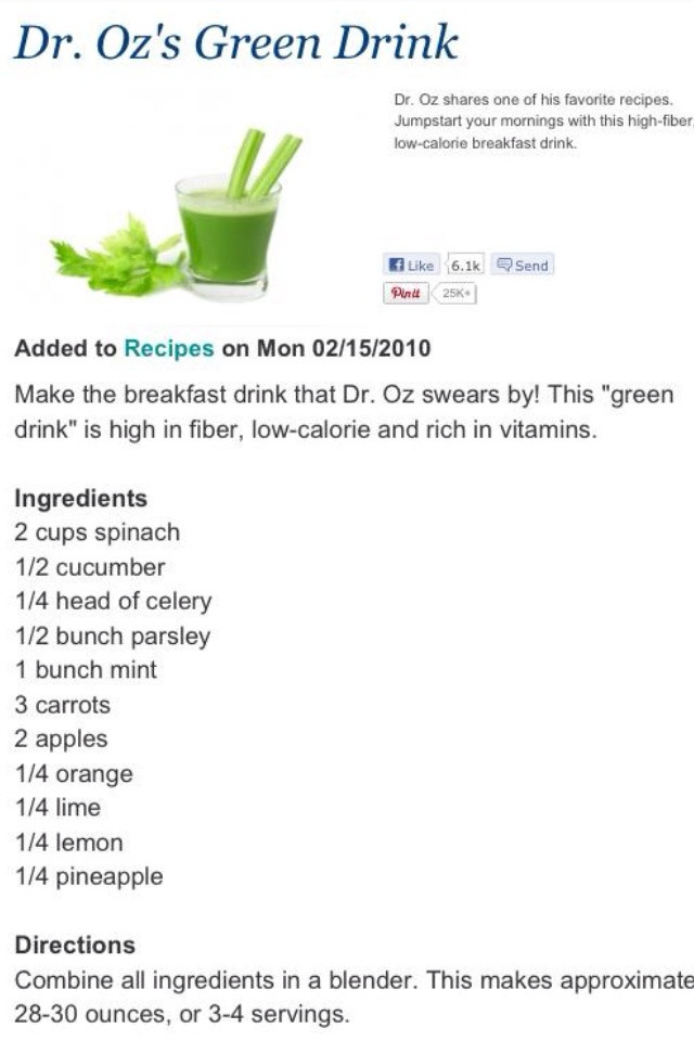 Dr Oz Recipes For Weight Loss
 Dr Oz s green smoothie Can t wait to try it for