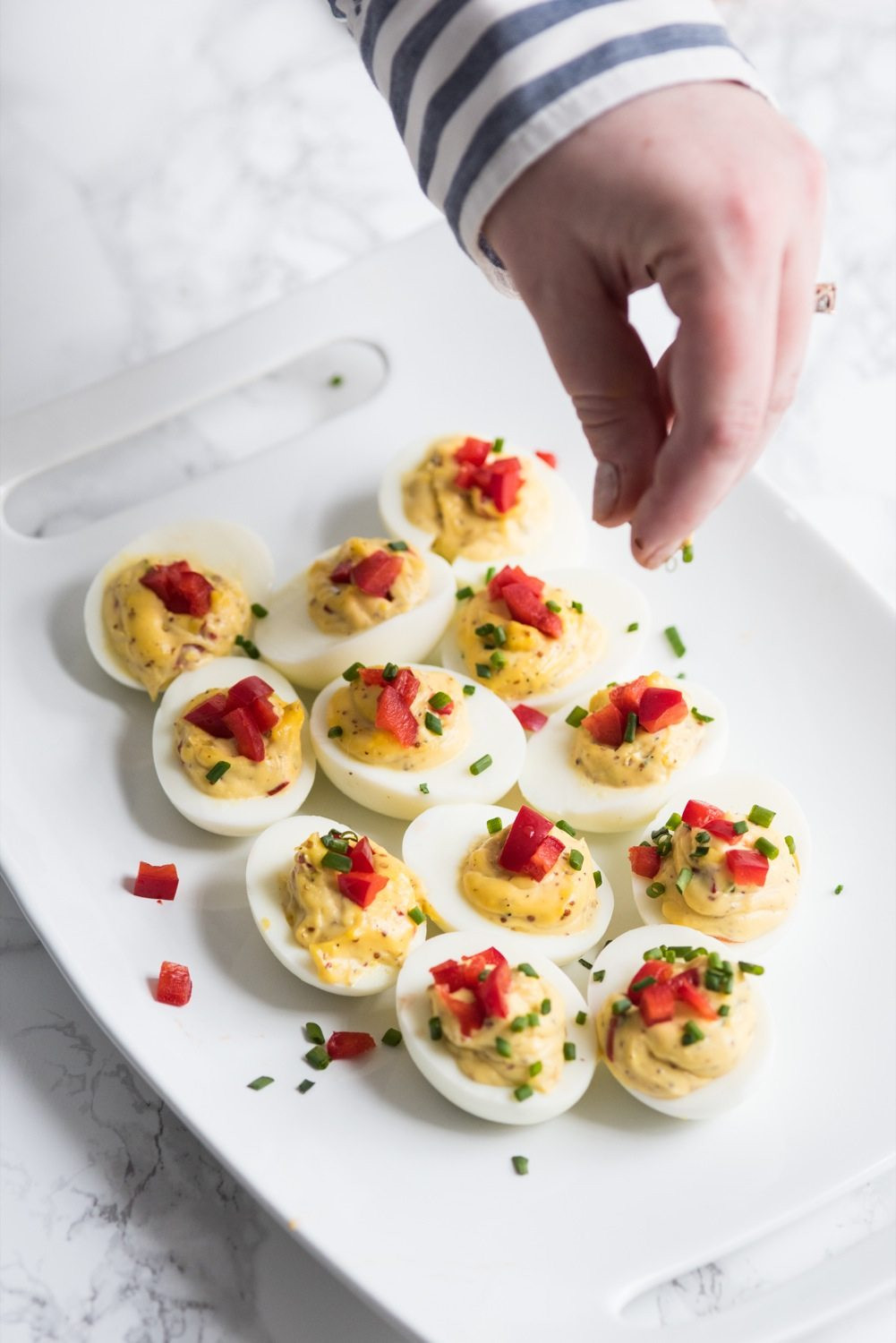 Easter Deviled Eggs Recipe
 Red Pepper Chive Deviled Eggs The Sweetest Occasion
