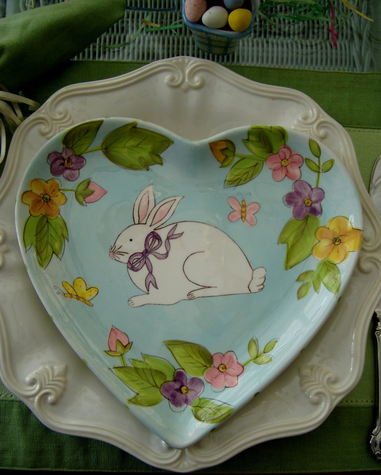 Easter Dinner Plates
 Easter Table Setting Tablescape with Bunny Centerpiece