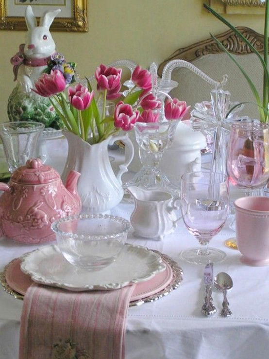 Easter Dinner Table Decorations
 Lovely Pink & White Easter Dinner Table s