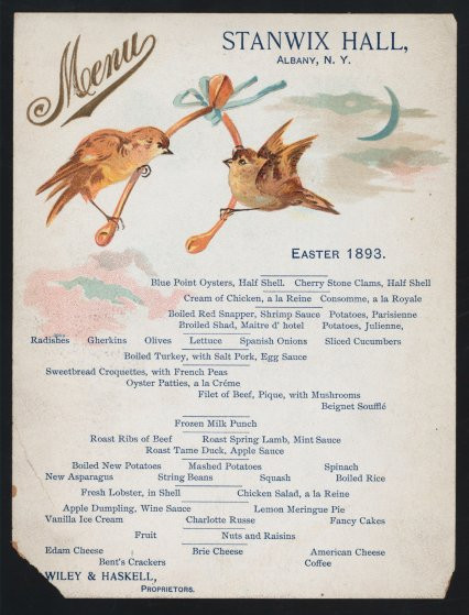 Easter Lamb Menu
 Easter Menus From History Spring Lamb to Sea Turtle