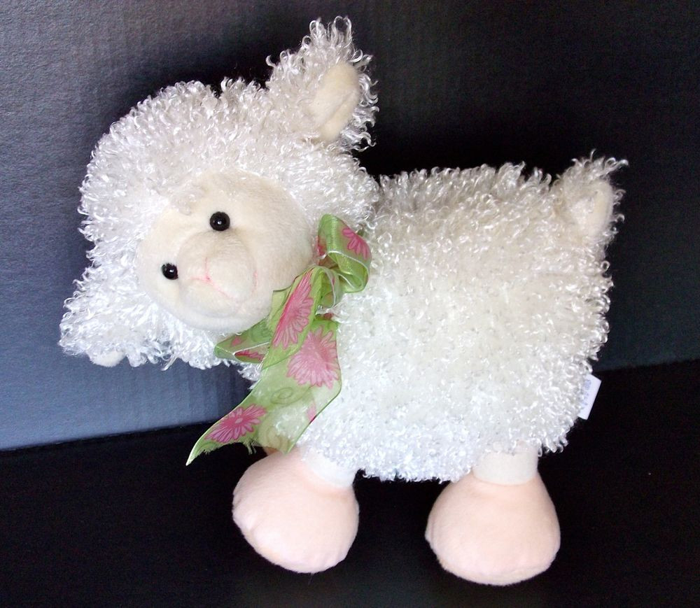 Easter Lamb Stuffed Animal
 COZUMS ALDI Cream White Lamb Sheep Curly Easter Bow Plush