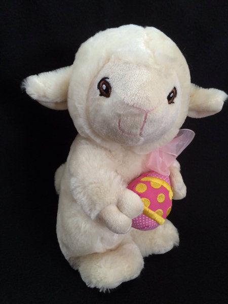 Easter Lamb Stuffed Animal
 Kellytoy Cream Lamb Sheep Pink Bow Easter Egg Plush