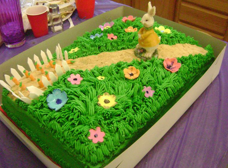 Easter Sheet Cake Ideas
 peter rabbit 1 2 sheet cake with peter heading to his