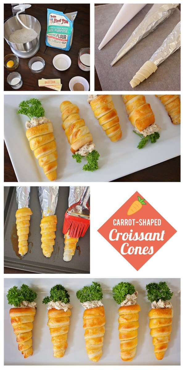 Fun Easter Appetizers
 Carrot Shaped Croissant Cones with Chicken Salad