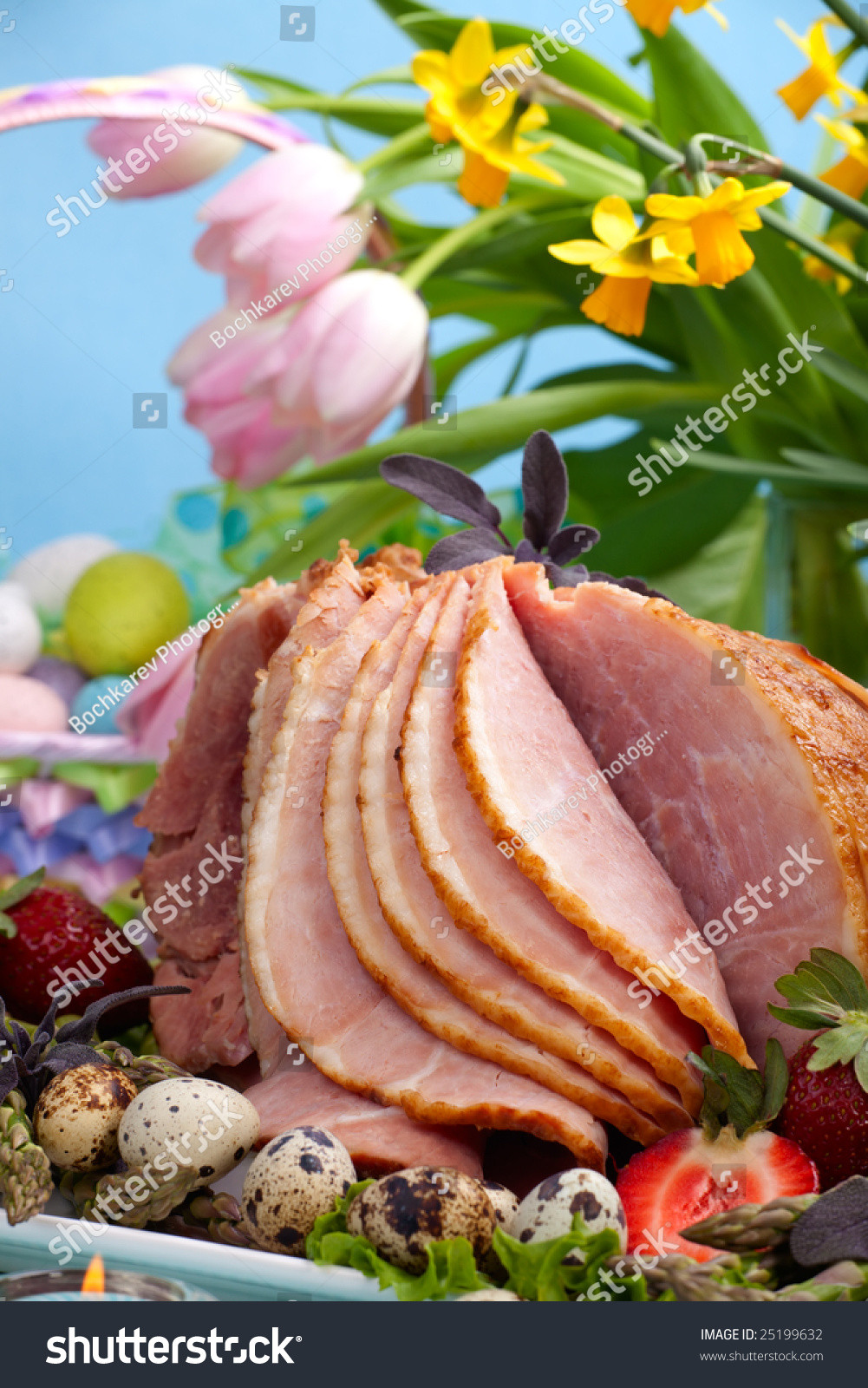 Ham On Easter
 Honey Ham Easter Table With Quail Eggs Tulips And
