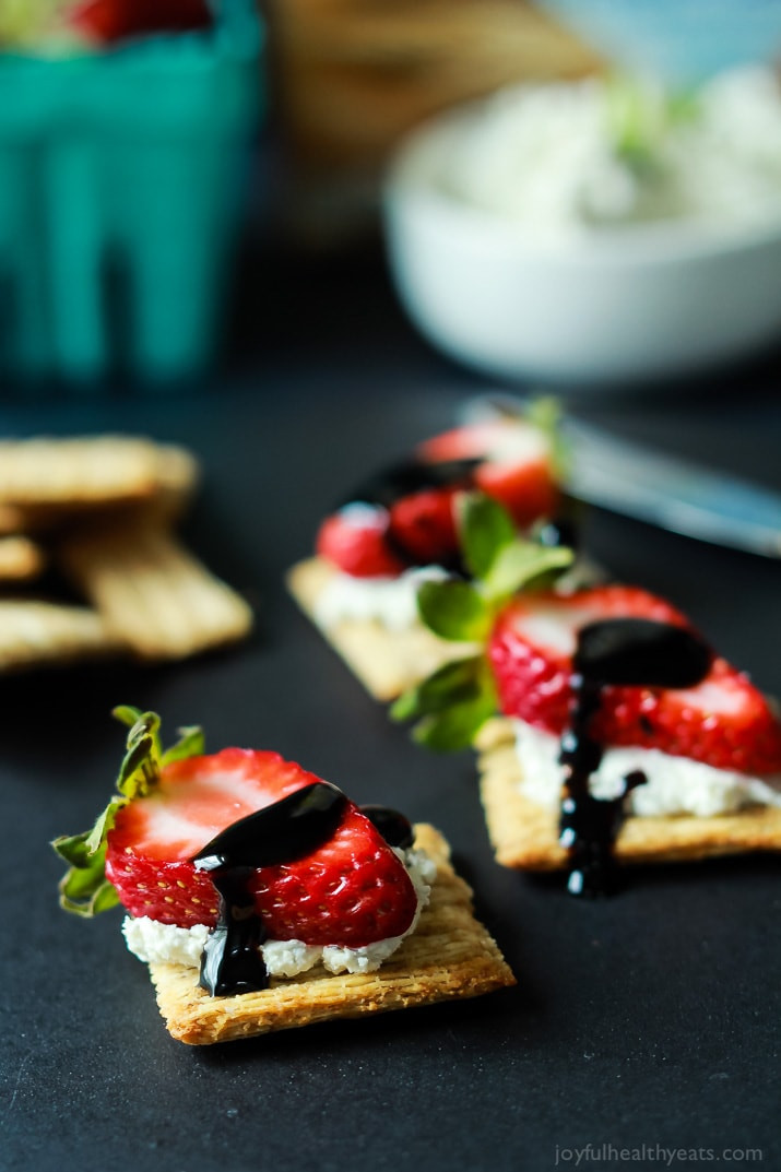 Healthy Party Appetizers
 Easy Strawberry Goat Cheese Bites with Balsamic Reduction
