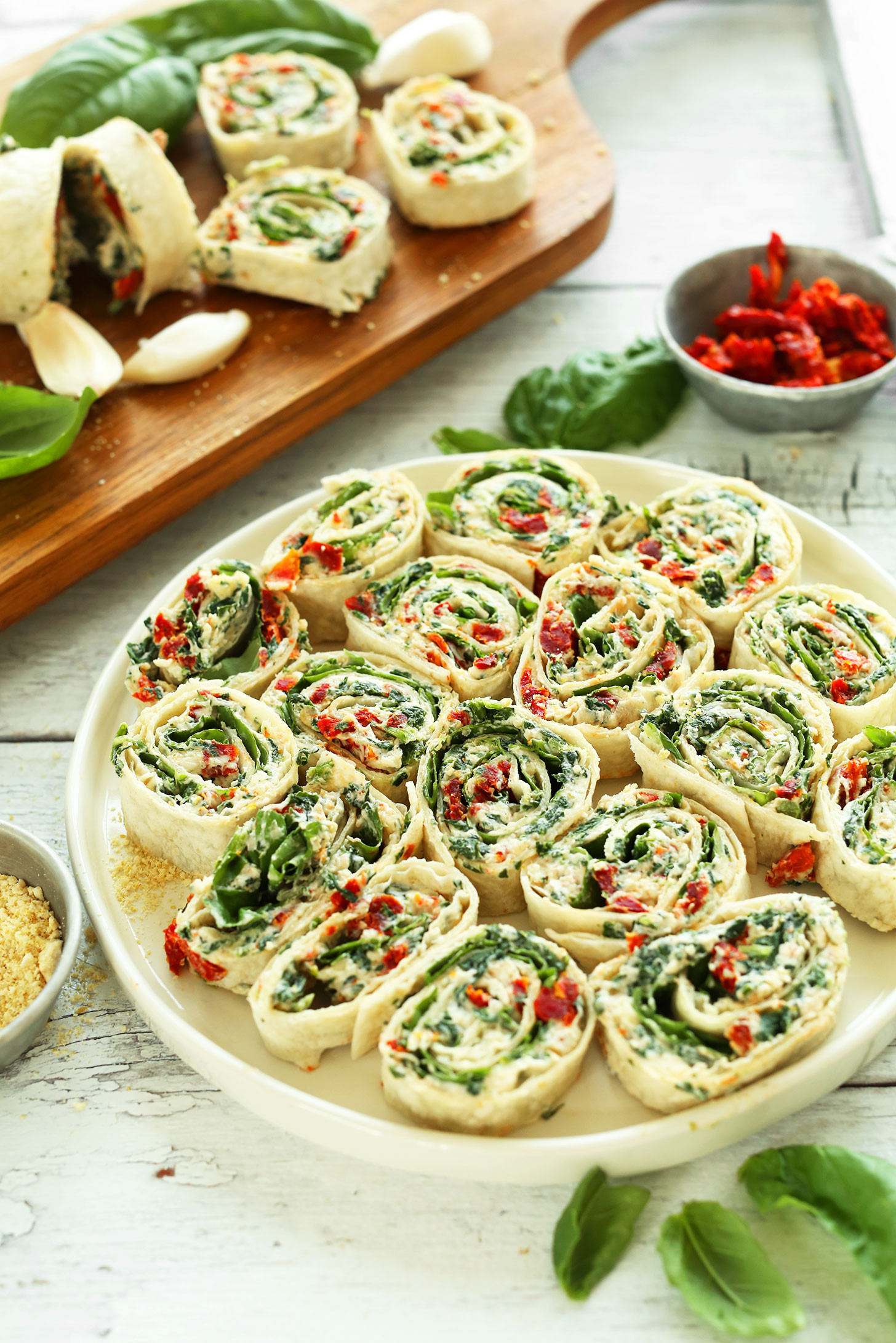 Healthy Party Appetizers
 Sun Dried Tomato Basil Pinwheels