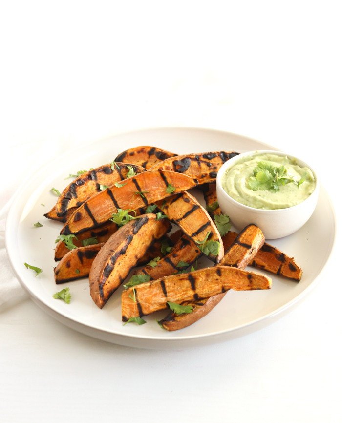 Healthy Side Dishes For Burgers
 Grilled Sweet Potato Wedges with Avocado Cream Sauce