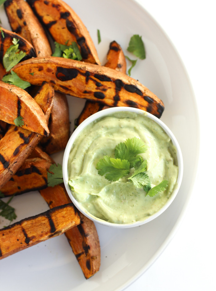 Healthy Side Dishes For Burgers
 Grilled Sweet Potato Wedges with Avocado Cream Sauce