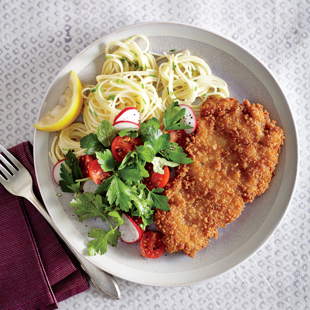 Healthy Veal Recipes
 Crispy Chicken Cutlets with Butter Chive Pasta Recipe