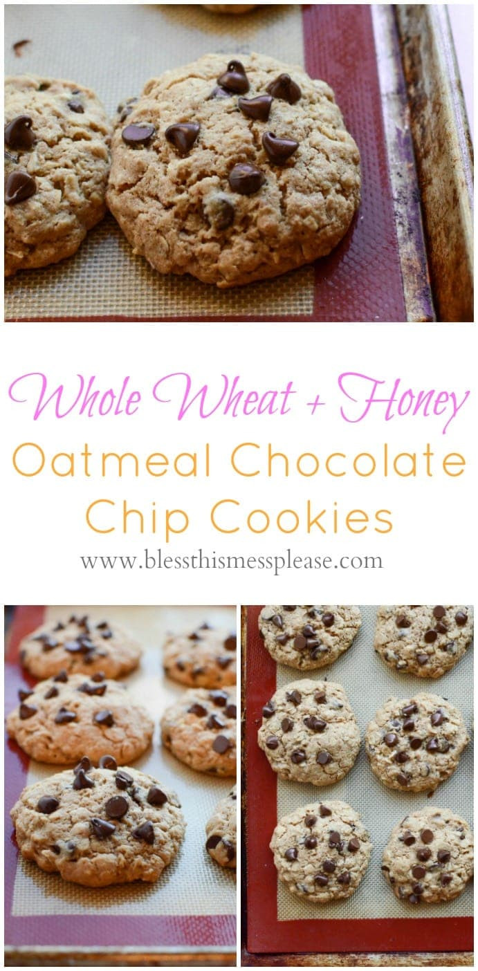 Healthy Whole Wheat Chocolate Chip Cookies
 Oatmeal Chocolate Chip Cookies made with honey and whole