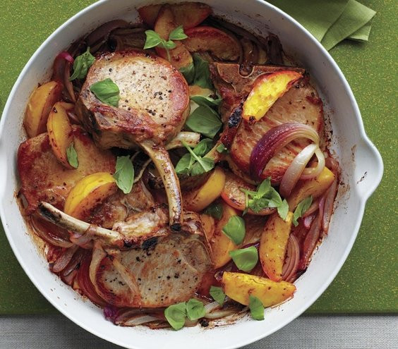 Heart Healthy Pork Recipes
 Roasted Pork Chops and Peaches