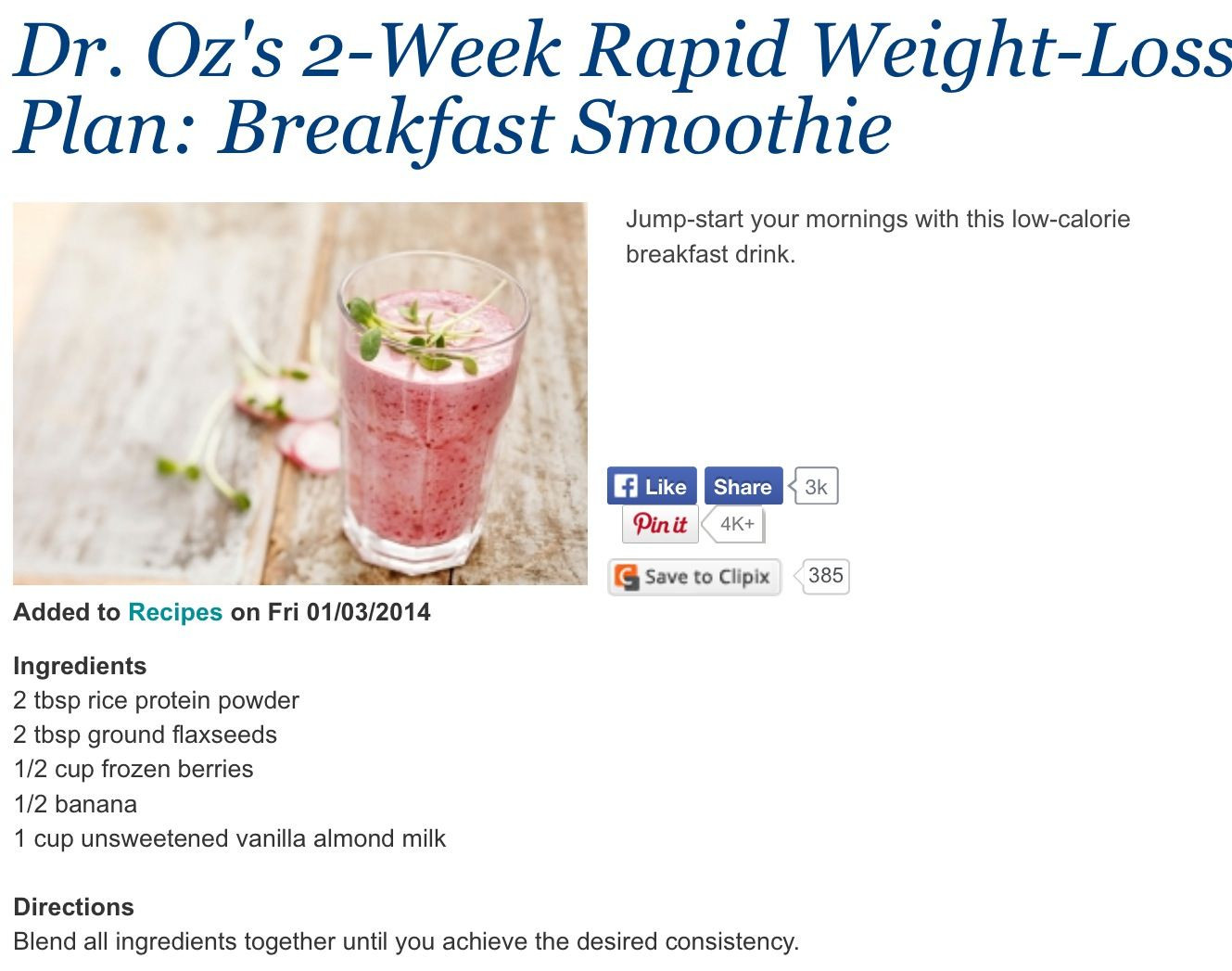 Juicing Recipes For Weight Loss Dr Oz
 Dr oz weight loss breakfast smoothie