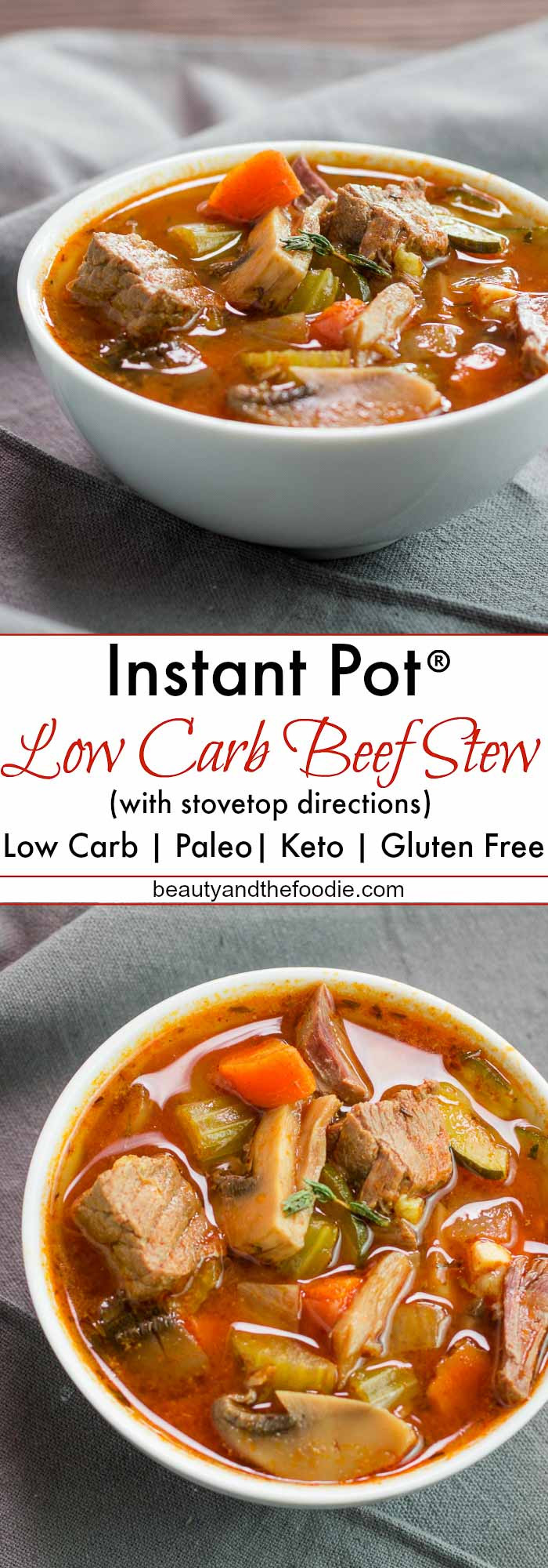 Keto Beef Stew Instant Pot
 Low Carb Instant Pot or Stovetop Hearty Beef Stew