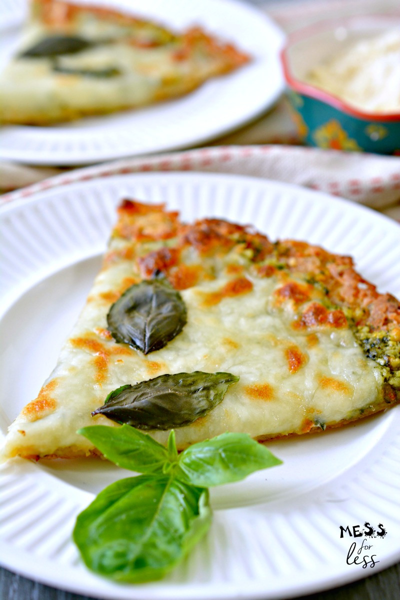 Keto Pizza Chicken Crust
 Keto Pizza with Chicken Crust and Pesto Mess for Less