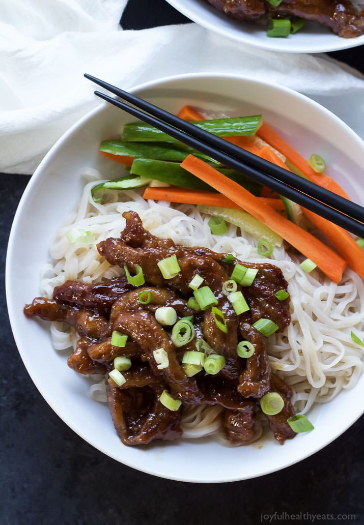 Low Calorie Beef Recipes
 Honey Sriracha Mongolian Beef with Rice Noodles