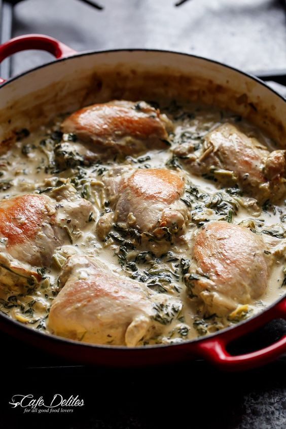 Low Calorie Chicken Thigh Recipes
 Creamy Spinach Artichoke Chicken Thighs
