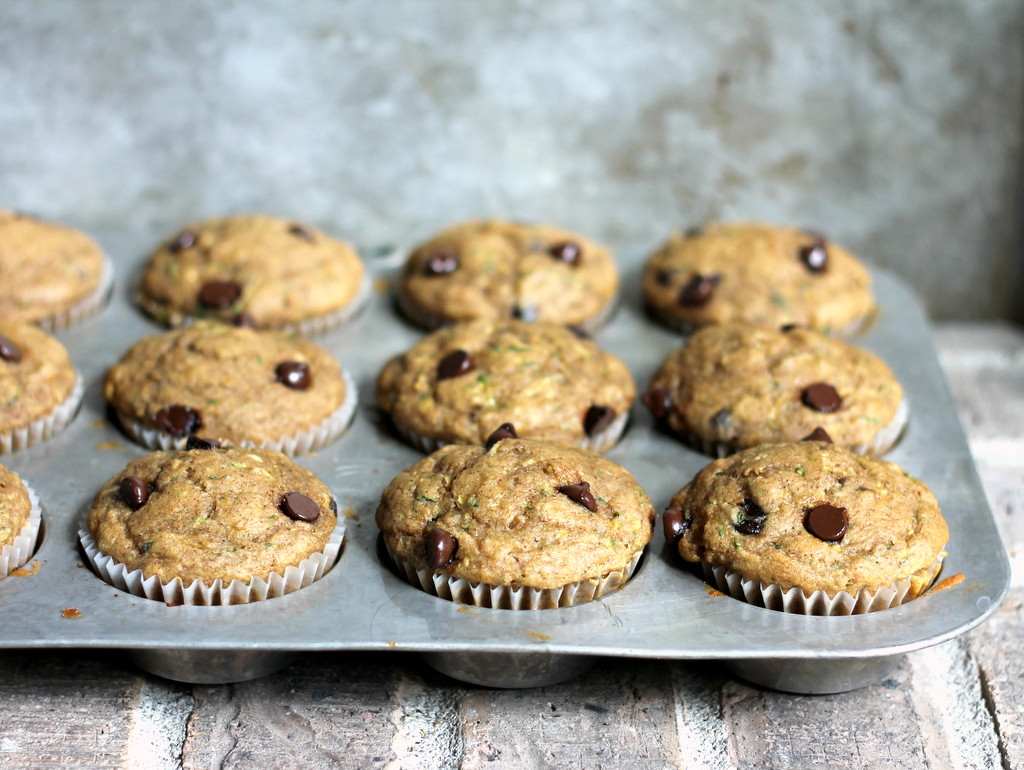 Low Calorie Chocolate Chip Muffins
 Skinny Zucchini Banana Chocolate Chip Muffins