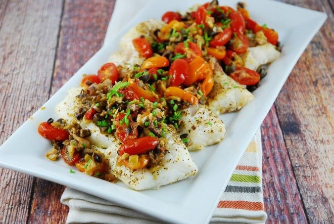 Low Calorie Cod Recipes
 Baked Cod with Olive and Tomato Tapenade 4 Points