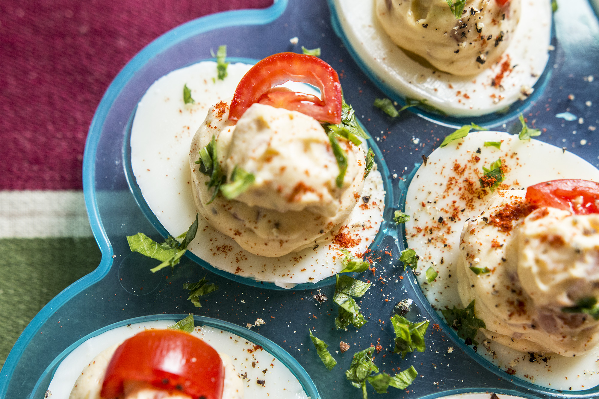 Low Calorie Deviled Eggs
 Low Calorie Deviled Eggs with Turkey Bacon & Sour Cream