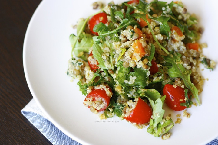Low Calorie Quinoa Salad
 Quinoa Lentil & Arugula Salad Oil free Sweet Simple Vegan