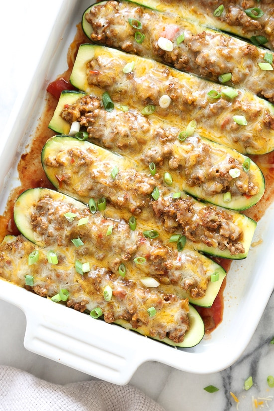 Low Calorie Recipes With Ground Turkey
 Taco Stuffed Zucchini Boat Recipe