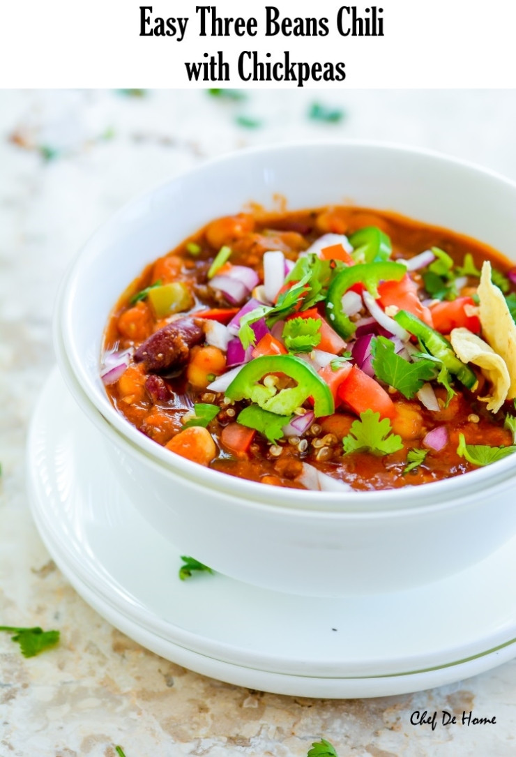 Low Calorie Vegetarian Chili
 Easy Ve arian Three Beans Chili with Chickpeas Recipe